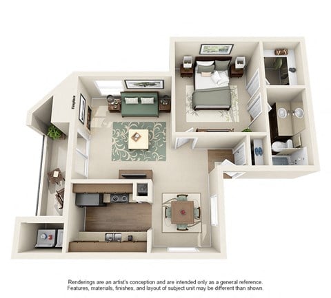 Floor plan for 1 bed, 1 bath, 650 sqft